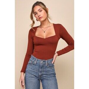 Lulus Essentially Flawless Rust Brown Long Sleeve Top - Size M